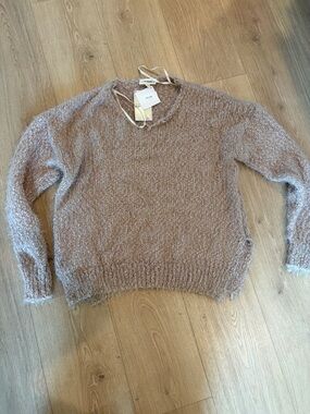 Impressions Cozy Taupe Fuzzy Crewneck Sweater